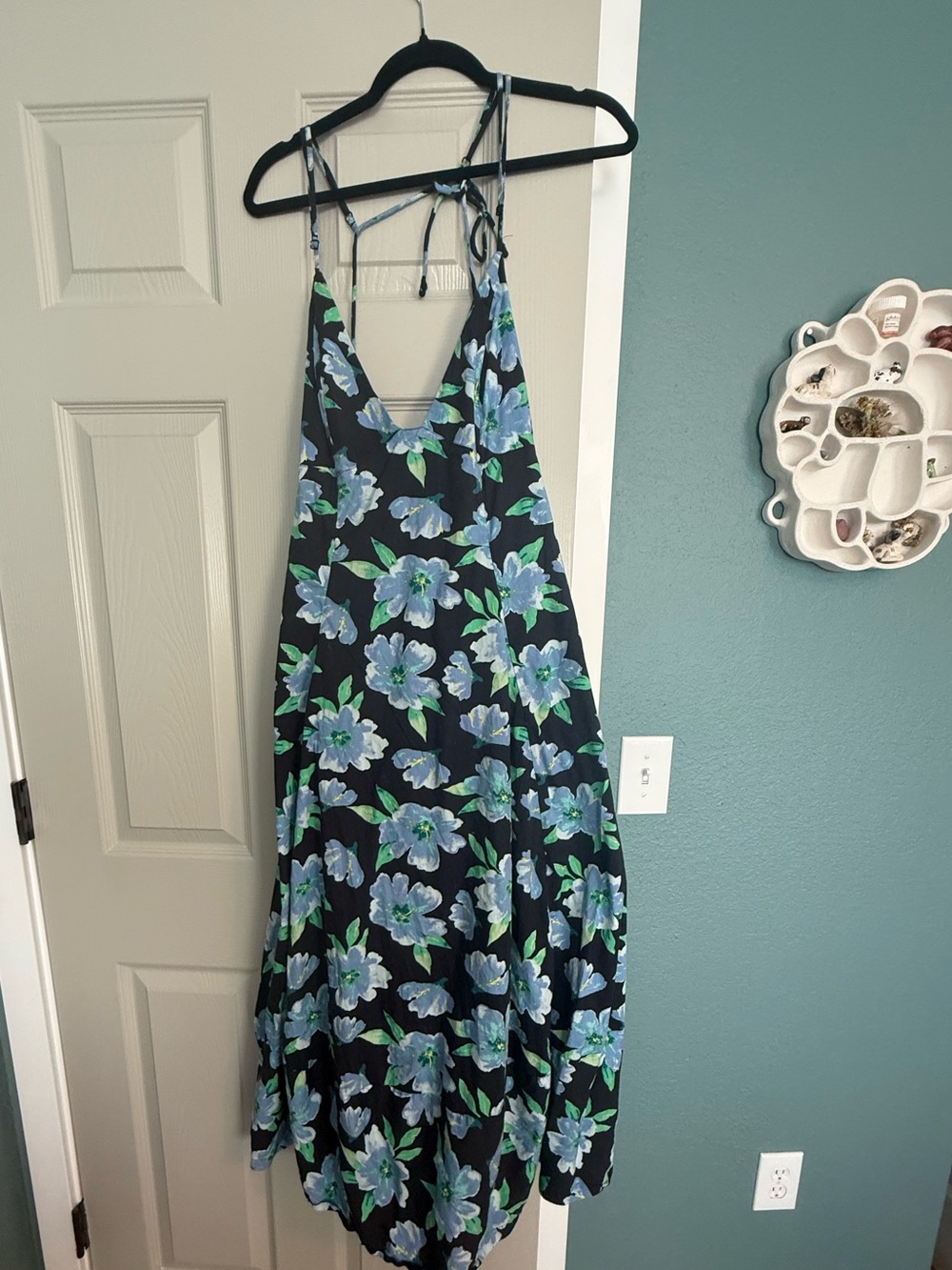 Free People Navy Maxi Dress with Blue & Green Floral Print